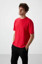 Tommylife Toptan O Yaka Oversize Basic Erkek T-Shirt 88380 Kırmızı