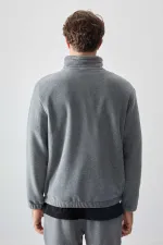 Tommylife Toptan Standart Kalıp Yarım Fermuar Polar Erkek Eşofman Takımı 85159 Gri Melanj