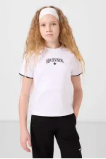 Tommylife Toptan O Yaka Baskılı Lastik Paça Kargo Cepli Kız Çocuk Eşofman Takım 75173 Beyaz Siyah