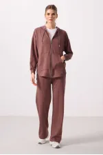 Tommylife Wholesale Soft Texture Hooded Oversize Women's Tunic Sweatshirt - 97302 Brown