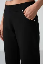 Tommylife Toptan Siyah Taş Detaylı Cepli Rahat Form Klasik Paça Kadın Eşofman Altı - 94007