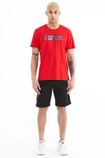 T-shirt homme Tommylife Wholesale à col Peter Pan, coupe standard, imprimé, rouge, référence 88204