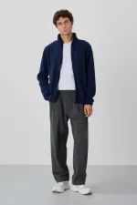 Sweat-shirt en polaire zippé à col montant pour homme Tommylife, modèle standard, vente en gros, 87992, indigo