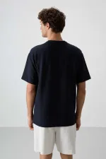 Tommylife Toptan O Yaka Oversize Basic Erkek T-Shirt 88380 Lacivert