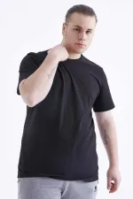 Tommylife Toptan Siyah Basic Kısa Kol O Yaka Büyük Beden Erkek T-Shirt - 88072