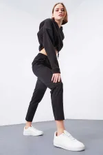 Tommylife Toptan Siyah Yüksek Bel Jogger Rahat Form Dar Paça Kadın Eşofman Alt - 94566