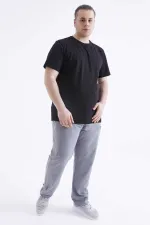 Tommylife Toptan Siyah Basic Kısa Kol O Yaka Büyük Beden Erkek T-Shirt - 88072