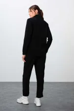 Ensemble de survêtement en polaire Tommylife Wholesale pour femme, coupe classique, col montant, taille oversize, noir, référence 95339