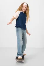 Tommylife Wholesale Crew Neck Cotton Printed Oversize Fit Girls' T-Shirt 75179 Parliament