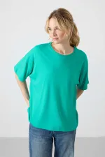 Tommylife Toptan O Yaka Oversize Basic Kadın T-Shirt 97285 Deniz Yeşili