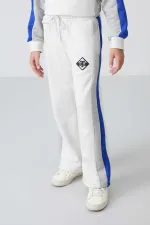 Tommylife Toptan 7-15 Yaş O Yaka Standart Kalıp Kız Çocuk Eşofman Takımı 75165 Ekru