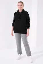 Tommylife Toptan Gri Melanj Cepli Rahat Form Klasik Paça Kadın Büyük Beden Eşofman Alt - 94014