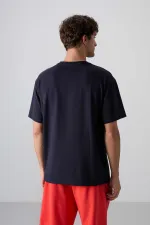 Tommylife Toptan O Yaka Oversize Baskılı Erkek T-Shirt 88330 Lacivert