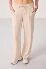 Pantalon palazzo pour femme Tommylife, en tissu doux, avec poches et surpiqûres apparentes - Beige 94670