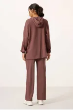 Ensemble tunique de survêtement à capuche oversize pour femme Tommylife, texture douce, vente en gros - 95348 Marron