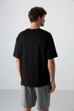 Tommylife Wholesale Crew Neck Oversize Printed Men's T-Shirt 88326 Black