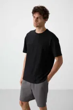 Tommylife Toptan O Yaka Oversize Basic Erkek T-Shirt 88380 Siyah