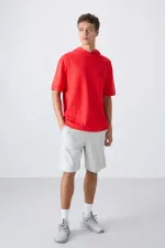 Tommylife Toptan Kapüşonlu Oversize Basic Erkek T-Shirt 88335 Fiesta