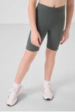 Tommylife Toptan Pamuklu Kısa Paça Standart Fit Basic Kız Çocuk Tayt 75188 Haki