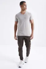 Tommylife Toptan V Yaka Standart Kalıp Basic Erkek T-Shirt 87912 Koyu Bej