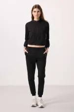 Ensemble de survêtement Tommylife Wholesale pour femme, à capuche et fermeture éclair, coupe oversize - 95328 Noir