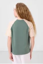 Tommylife Wholesale Crew Neck Cotton Printed Oversize Fit Girls' T-Shirt 75179 Light Green