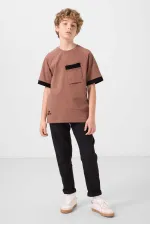 T-shirt garçon Tommylife en coton doux texturé, coupe oversize, avec poche, référence 11295, couleur cannelle
