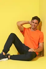 Tommylife Toptan O Yaka Standart Kalıp Basic Erkek T-Shirt 87911 Oranj