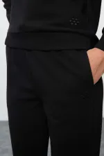 Tommylife Toptan Oversize O Yaka Jogger Kadın Eşofman Takımı 95341 Siyah