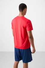 Tommylife Toptan O Yaka Standart Kalıp Aktif Spor Erkek T-Shirt 88388 Kırmızı