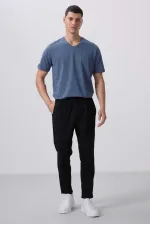 Pantalon chino extensible léger tissé coupe standard Tommylife Wholesale 82175 Noir