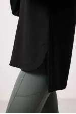 Tommylife Toptan Yumuşak Dokulu O Yaka Rahat Form Kadın Tunik Sweatshirt - 97305 Siyah