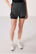 Short Tommylife en polyester, coupe standard, poche cachée, fermeture éclair, avec legging intégré - 91015 Kaki