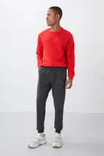 Tommylife Toptan Antrasit Melanj Klasik Cepli Standart Kalıp Manşetli Erkek Eşofman Alt - 84652