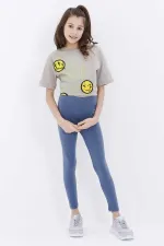 Leggings Tommylife pour filles, taille haute, coupe slim, couleur pétrole - 75047