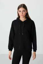 Tommylife Wholesale Hooded Oversize Women's Sweatshirt 97291 Black