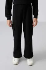 Tommylife Toptan 7-15 Yaş Dik Yaka Standart Kalıp Kız Çocuk Eşofman Takımı 75159 Siyah