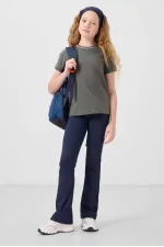 Tommylife Toptan Pamuklu O Yaka Oversize Fit Baskılı Kız Çocuk T Shirt 75177 Haki