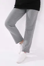 Tommylife Toptan Gri Melanj Cepli Rahat Form Klasik Paça Kadın Büyük Beden Eşofman Alt - 94014