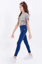 Tommylife Toptan İndigo Yüksek Bel Dar Paça Kız Çocuk Tayt  - 75047