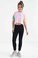 Tommylife Toptan Pembe Yazı Baskılı O Yaka Düşük Omuzlu Oversize Kız Çocuk T-Shirt - 75130