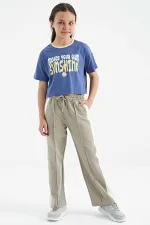 Tommylife Toptan Açık Eflatun Renkli Yazı Baskılı O Yaka Oversize  Kısa Kollu Kız Çocuk T-Shirt - 75111