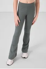 Tommylife Toptan Pamuklu O Yaka Standart Fit Basic İspanyol Paça Kız Çocuk Tayt Takım 75192 Beyaz Haki