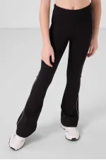 Tommylife Toptan Pamuklu O Yaka Standart Fit Basic İspanyol Paça Kız Çocuk Tayt Takım 75192 Taş Siyah