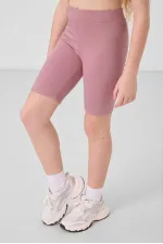 Tommylife Toptan Pamuklu Kısa Paça Standart Fit Basic Kız Çocuk Tayt 75188 Gül Kurusu