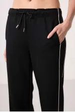Tommylife Toptan Yumuşak Dokulu Yan Panel Detaylı Geniş Paça Kadın Palazzo Pantolon - 94669 Siyah