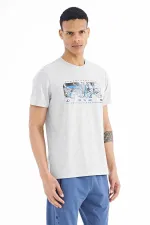 Tommylife Wholesale Oscar Crew Neck Standard Fit Printed Men's T-Shirt 88226 Grey Melange