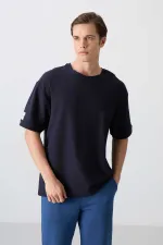 Tommylife Toptan O Yaka Oversize Basic Erkek T-Shirt 88339 Lacivert