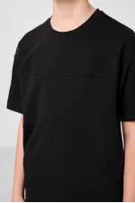 Tommylife Toptan Pamuklu Oversize Fit Dokuma Hafif Esnek Chino Erkek Çocuk Şort Takım 11279 Siyah-Koyu Bej