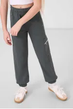 Tommylife Wholesale Crew Neck Printed Elasticated Hem Cargo Pocket Girls' Tracksuit Set 75173 White Khaki